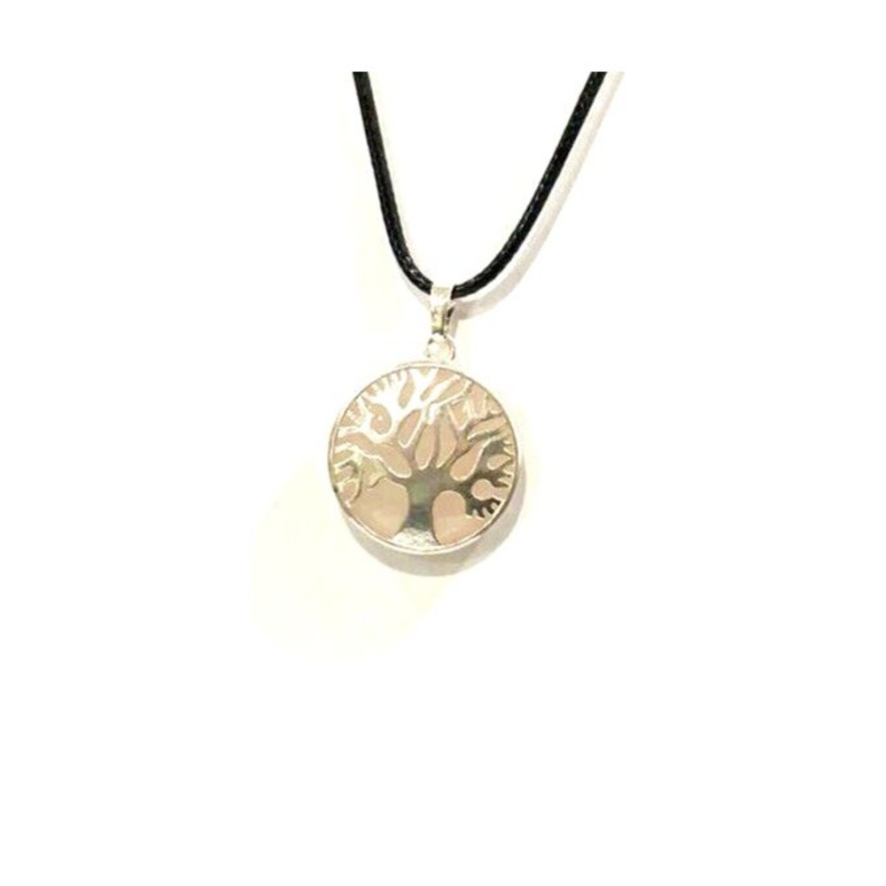Rose Quartz Crystal Life Of The Tree Pendant Necklace With Premium Wax Cord 18"